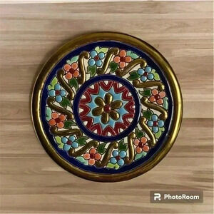 Sevillarte Signed Hand Painted 24 K Gold Seville Spain Hang Art Plate 4.5” Round